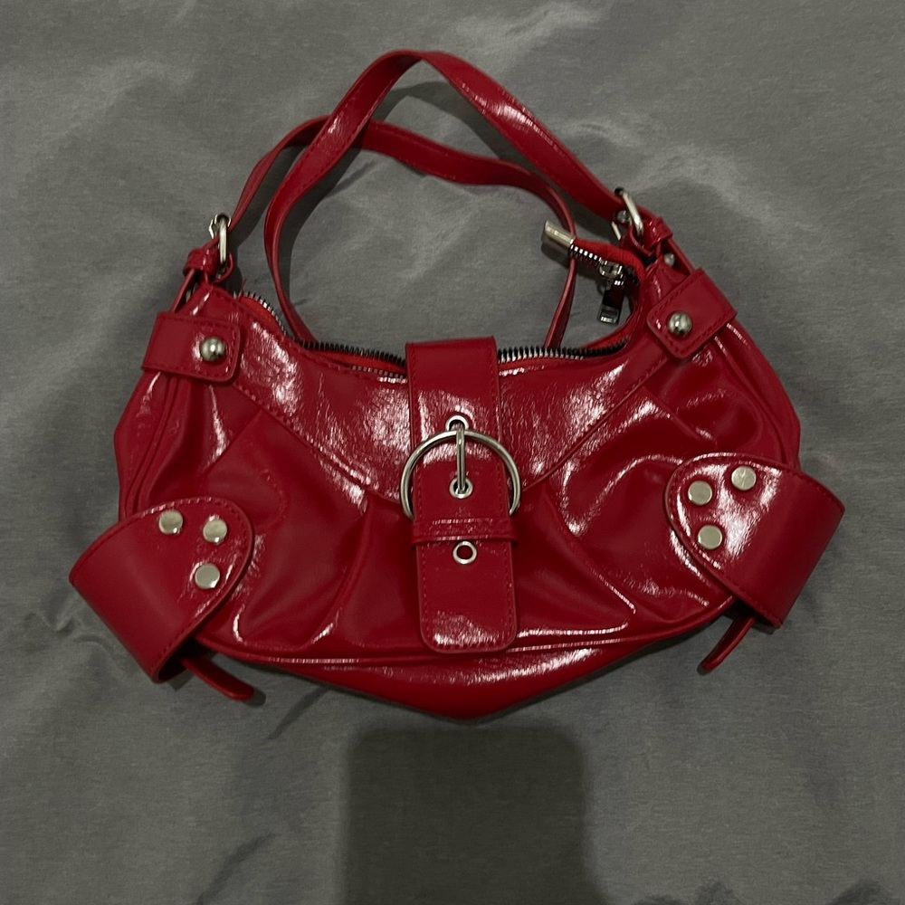SHEIN Red Shoulder Bag with Glossy Finish and Silver Accents